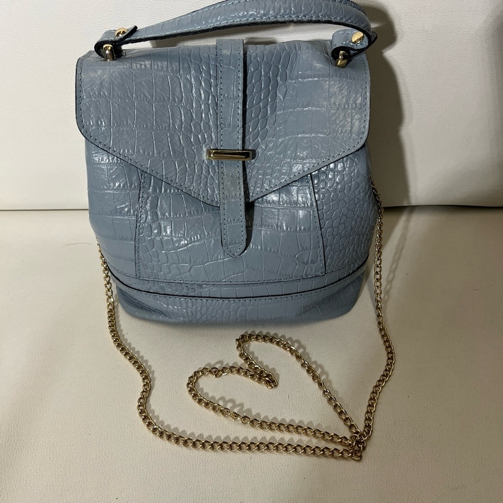 Divina Firenze Blue and Gold Crossbody Bag with Croc-Embossed Finish